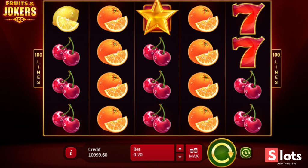 Ігровий автомат Fruits and jokers: 100 lines